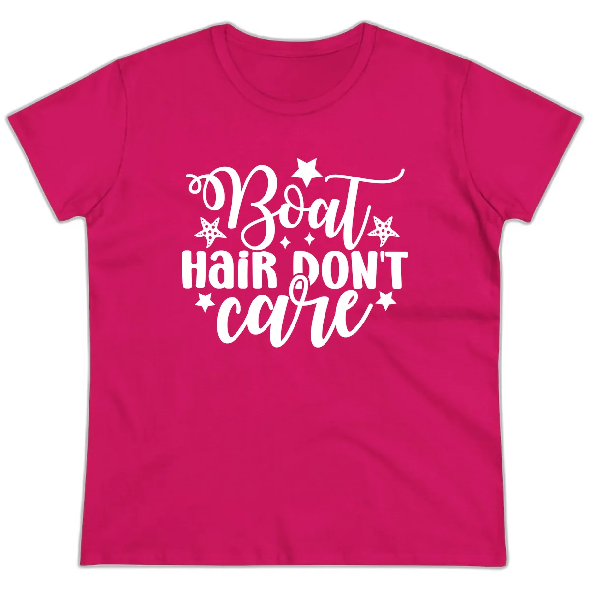 Boat Hair Don't Care Slogan Ladies Tee in Heliconia
