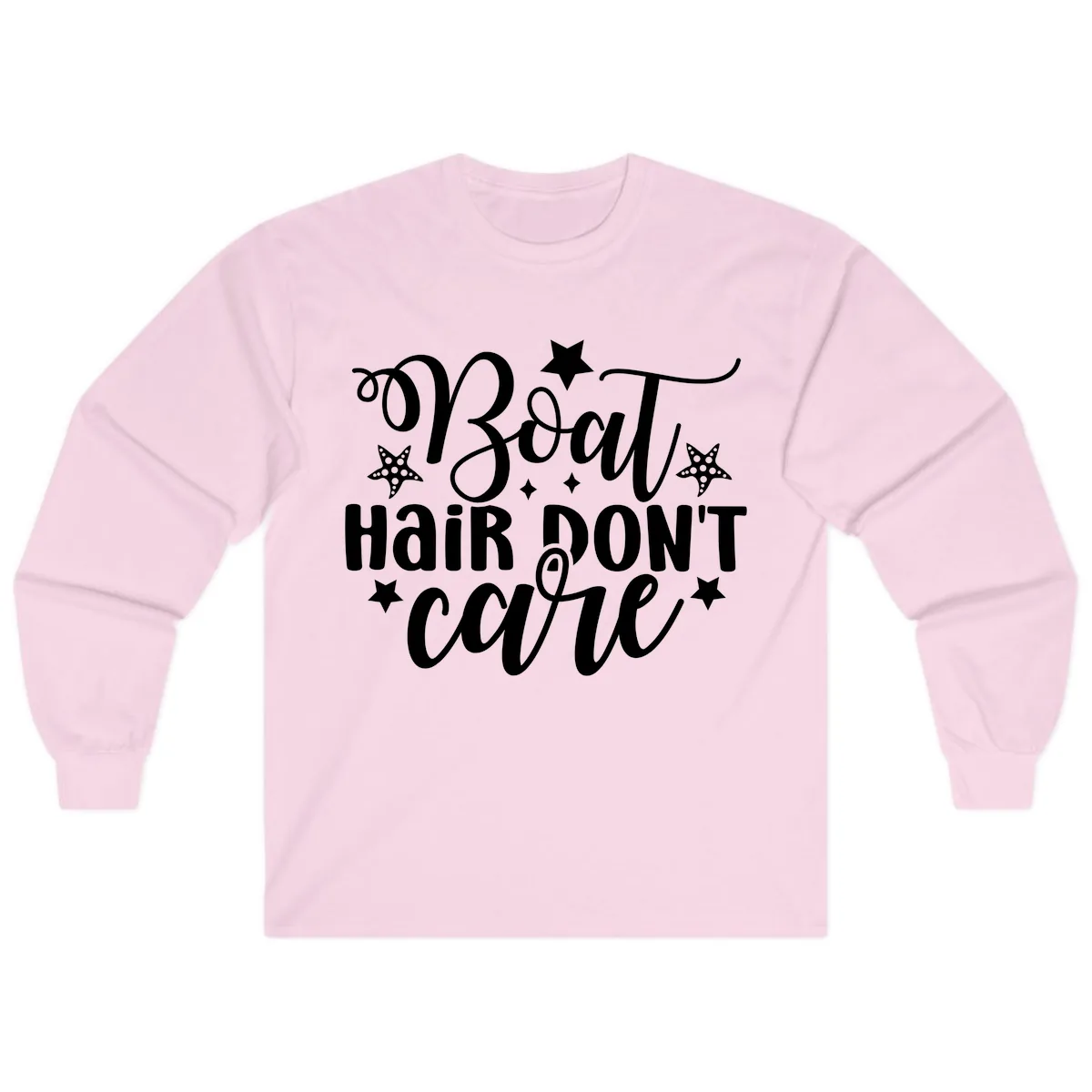 Boat Hair Don't Care Slogan Long Sleeve in Light Pink