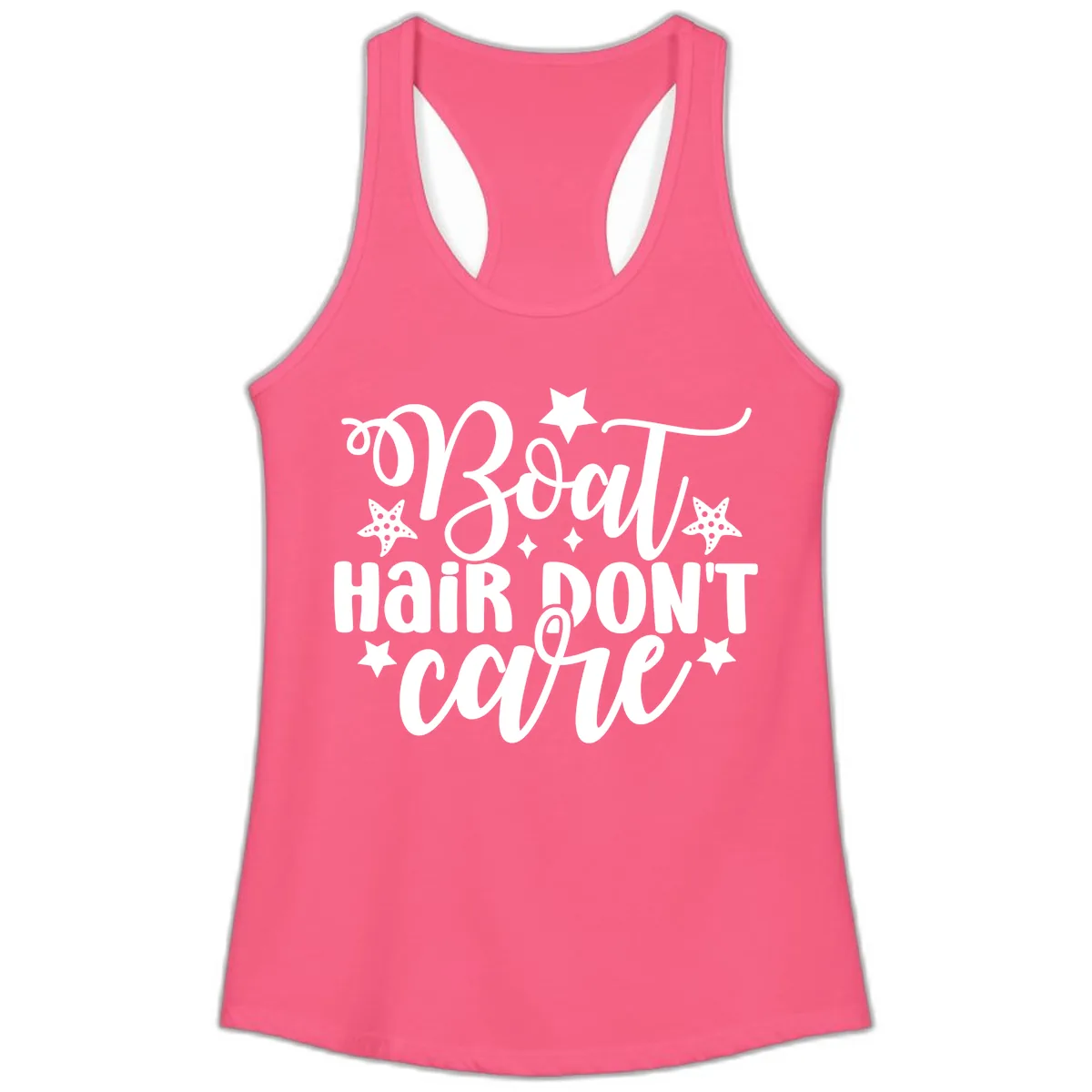 Boat Hair Don't Care Slogan Ladies Tank in Solid Hot Pink