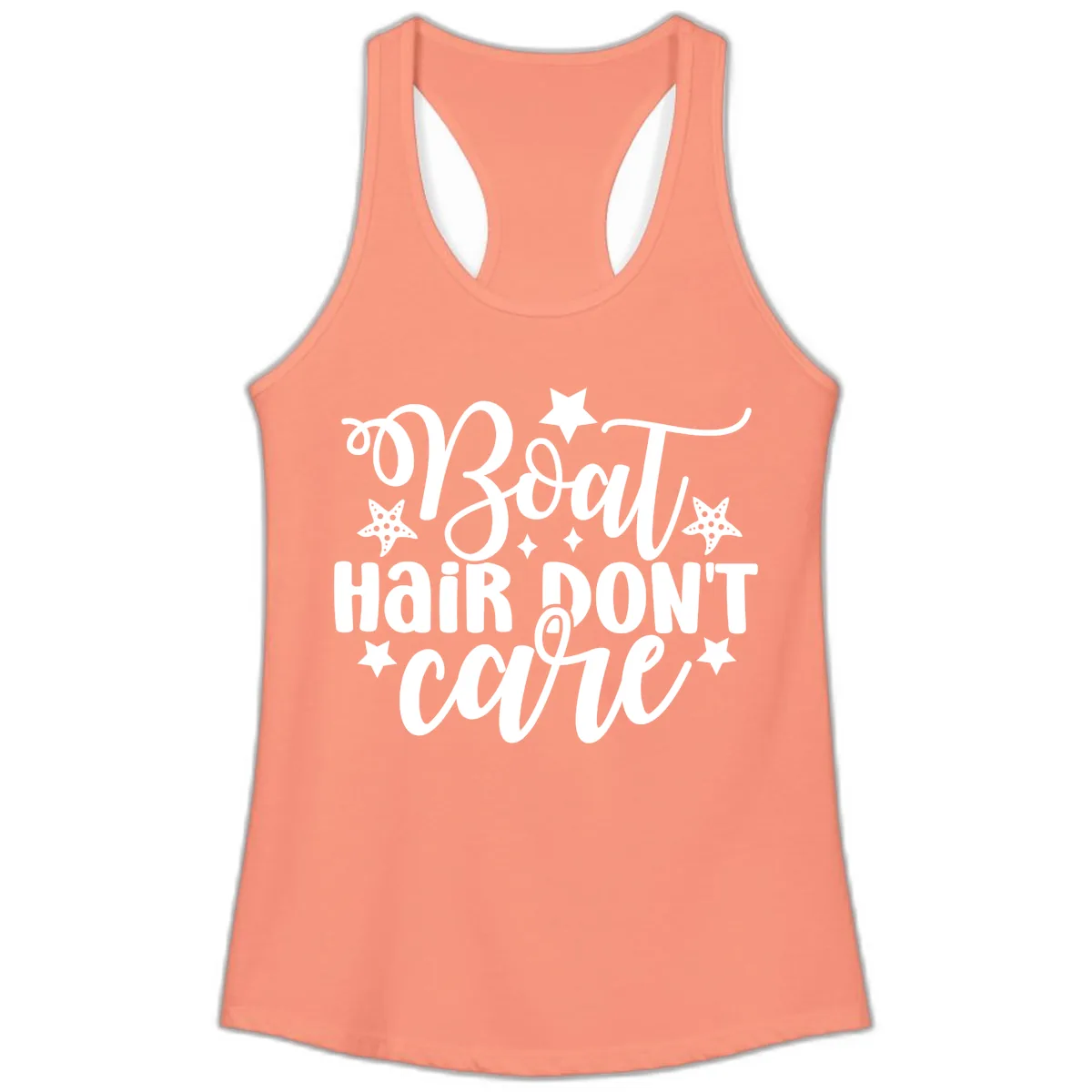 Boat Hair Don't Care Slogan Ladies Tank in Solid Light Orange