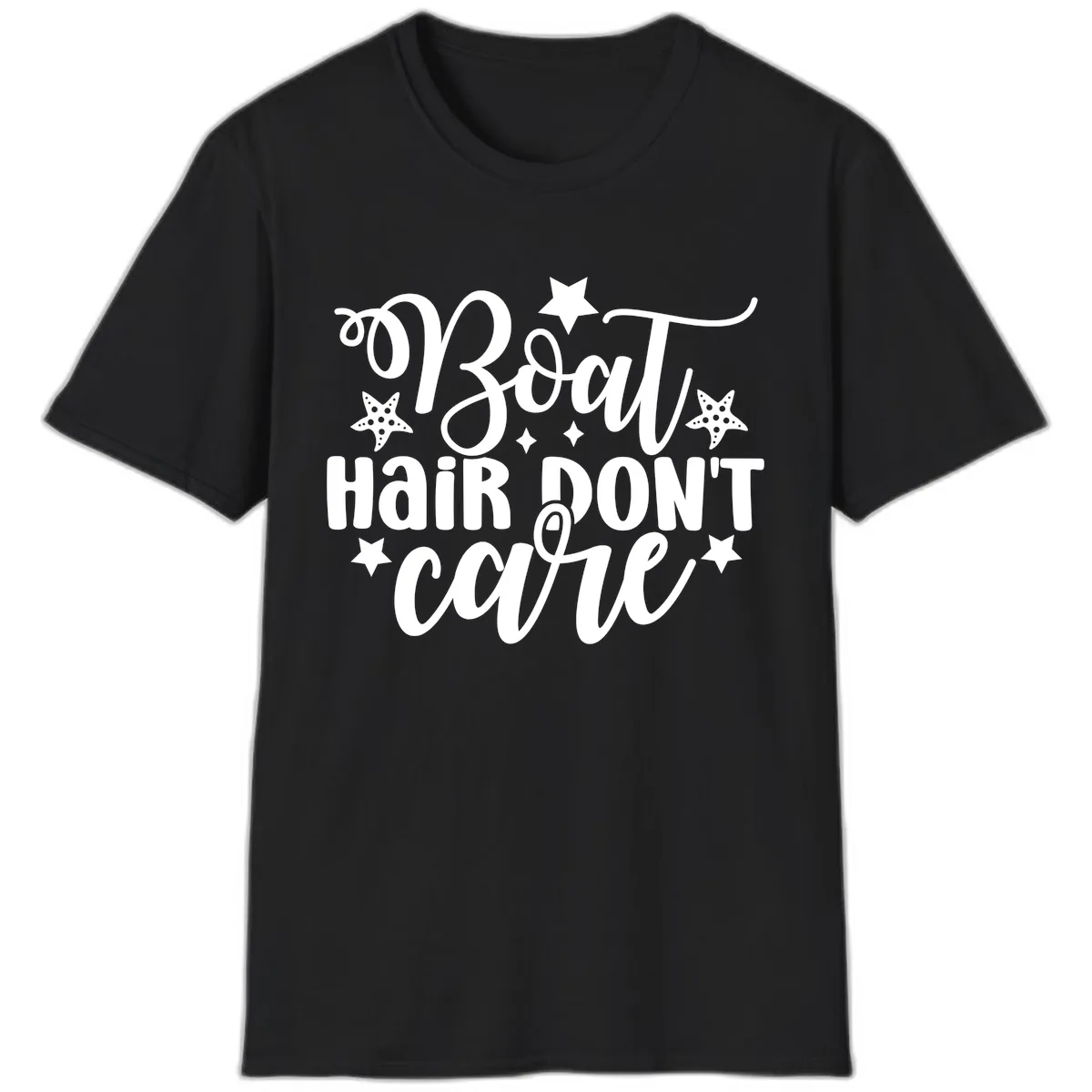 Boat Hair Don't Care Slogan T-Shirt in Black