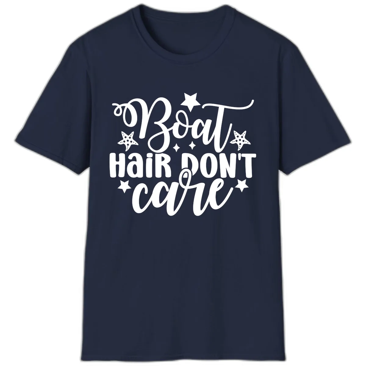 Boat Hair Don't Care Slogan T-Shirt in Navy