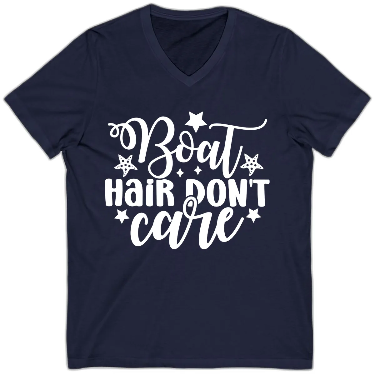 Boat Hair Don't Care Slogan V-Neck in Navy