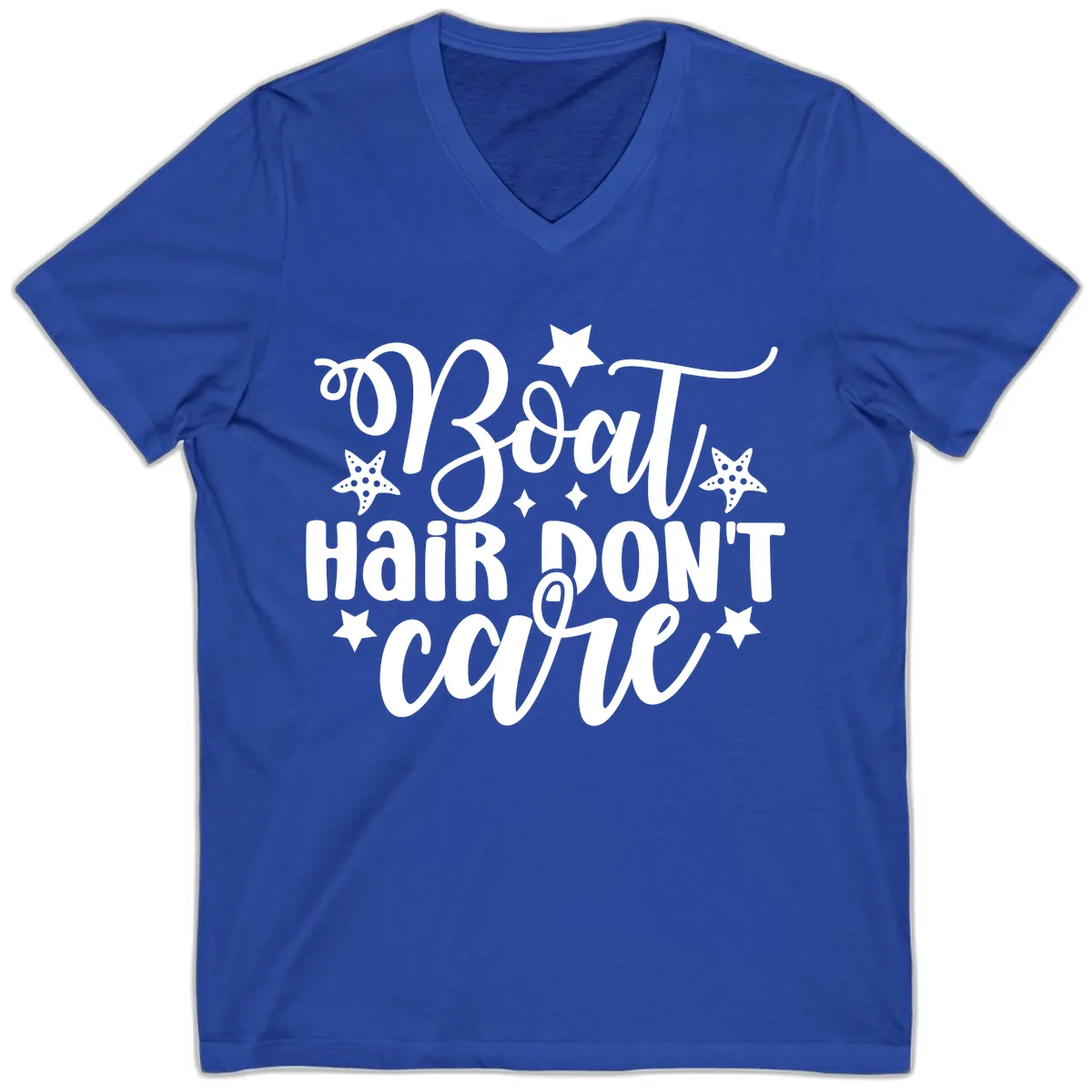 Boat Hair Don't Care Slogan V-Neck in True Royal