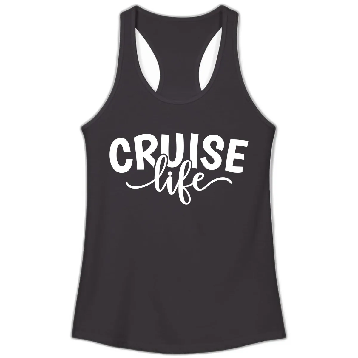 Cruise Life Typography Design Ladies Tank in Black