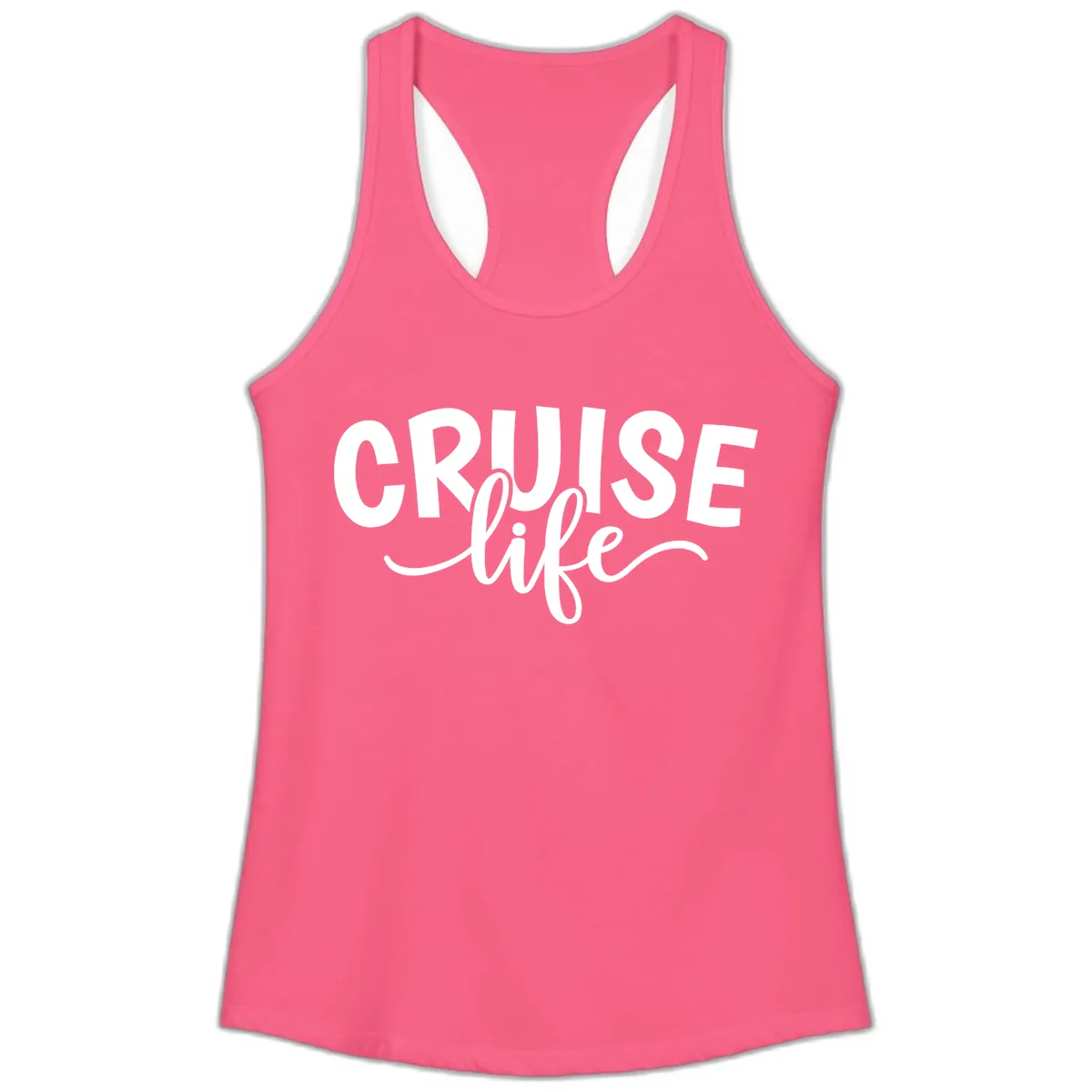 Cruise Life Typography Design Ladies Tank in Solid Hot Pink