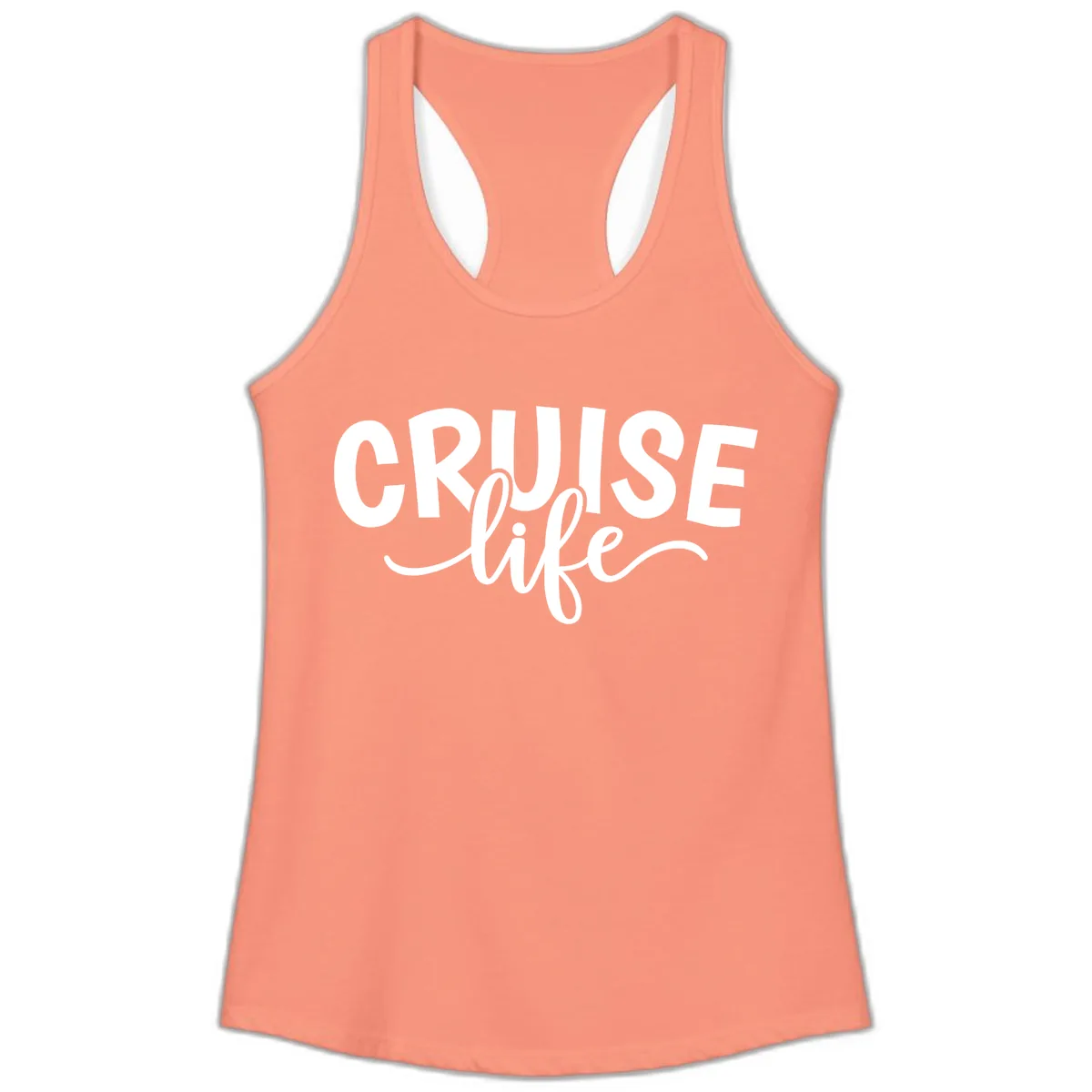 Cruise Life Typography Design Ladies Tank in Solid Light Orange