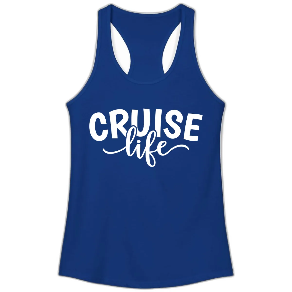 Cruise Life Typography Design Ladies Tank in Solid Royal