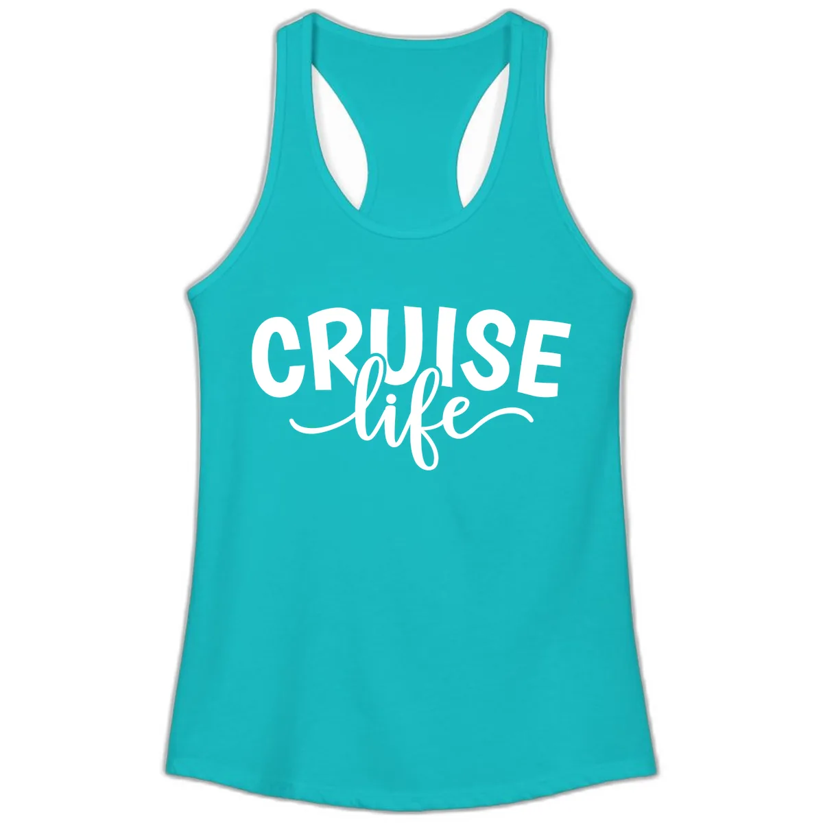 Cruise Life Typography Design Ladies Tank in Tahiti Blue