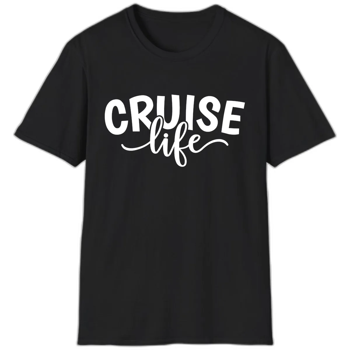 Cruise Life Typography Design T-Shirt in Black