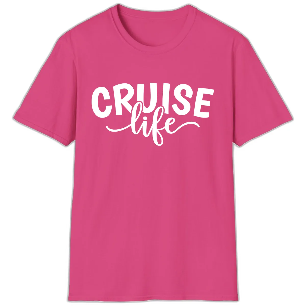 Cruise Life Typography Design T-Shirt in Heliconia