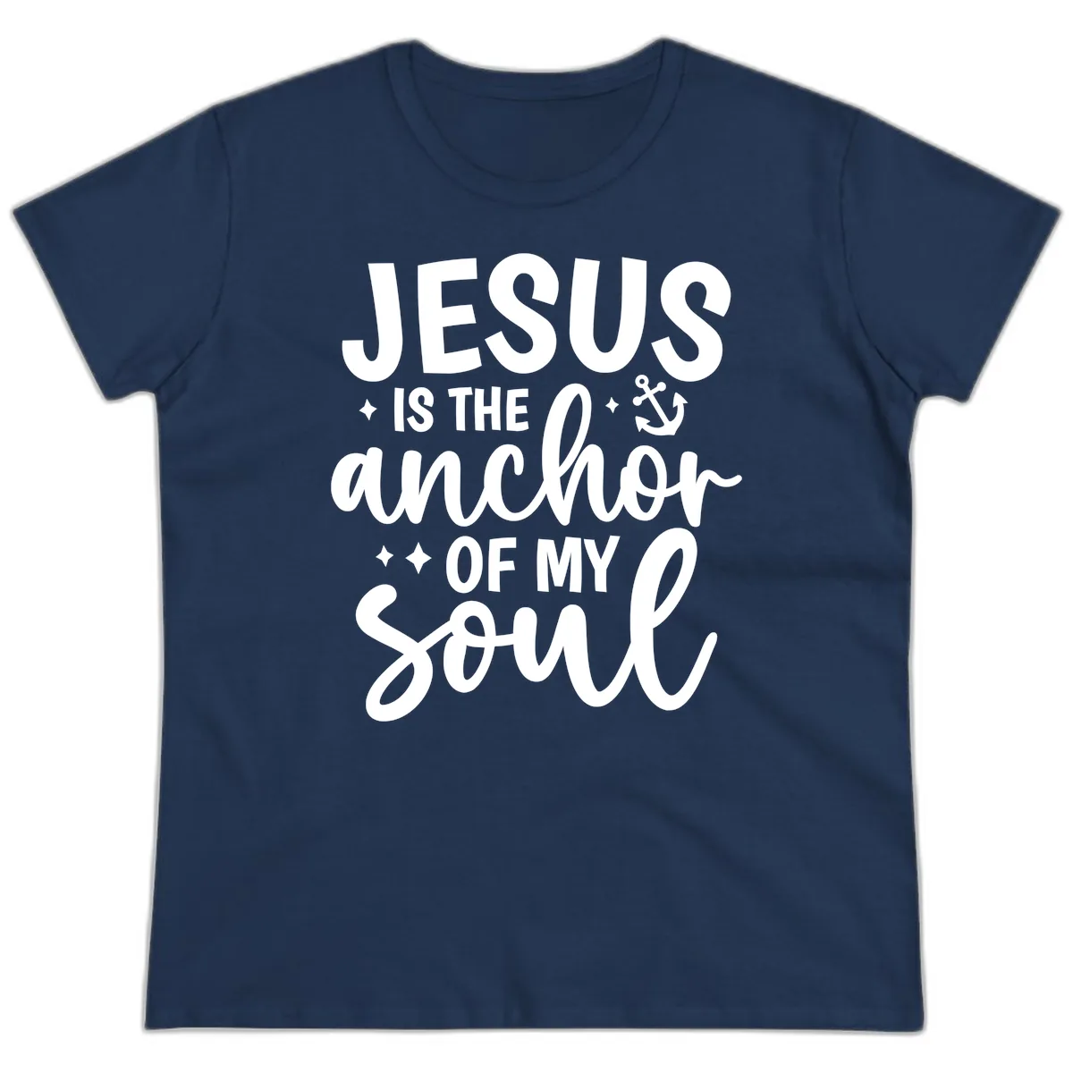 Jesus Is The Anchor Of My Soul Ladies Tee in Navy