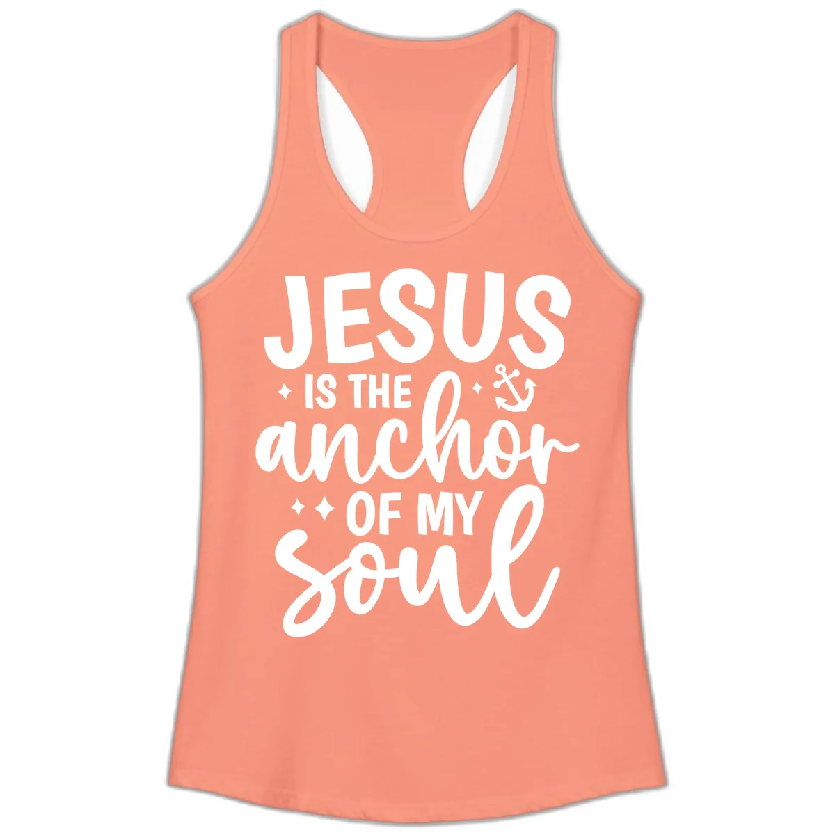 Jesus Is The Anchor Of My Soul Ladies Tank in Solid Light Orange