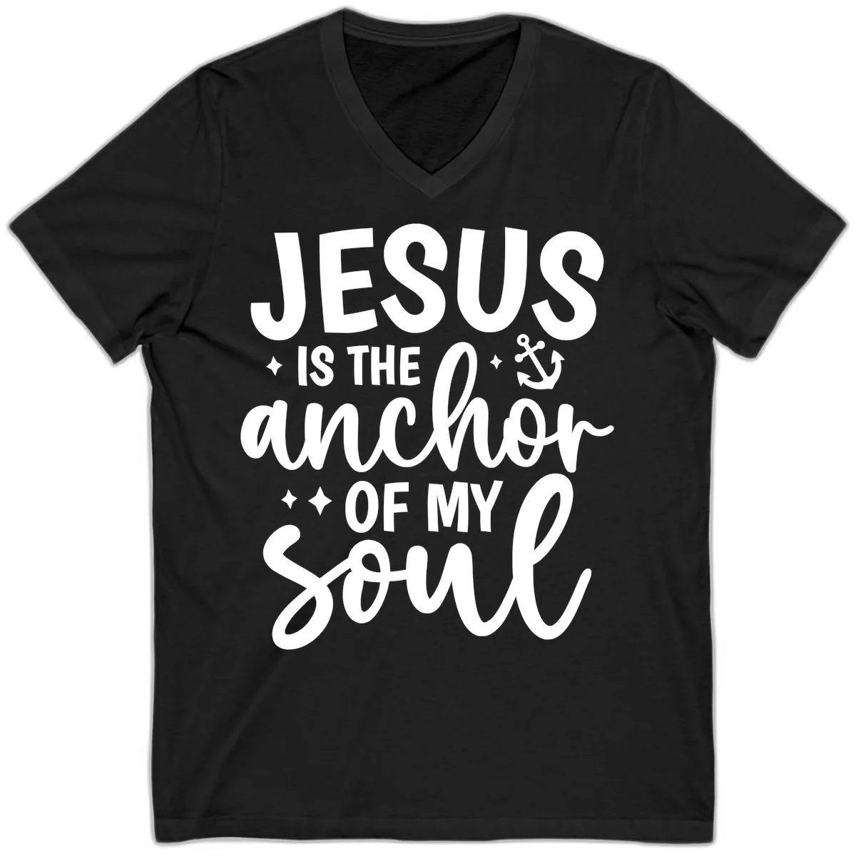 Jesus Is The Anchor Of My Soul V-Neck in Black