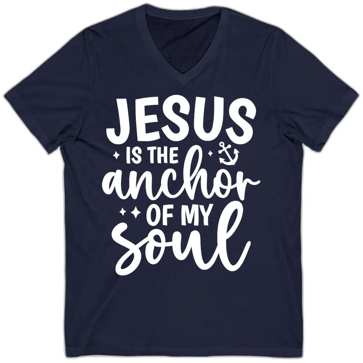 Jesus Is The Anchor Of My Soul V-Neck in Navy