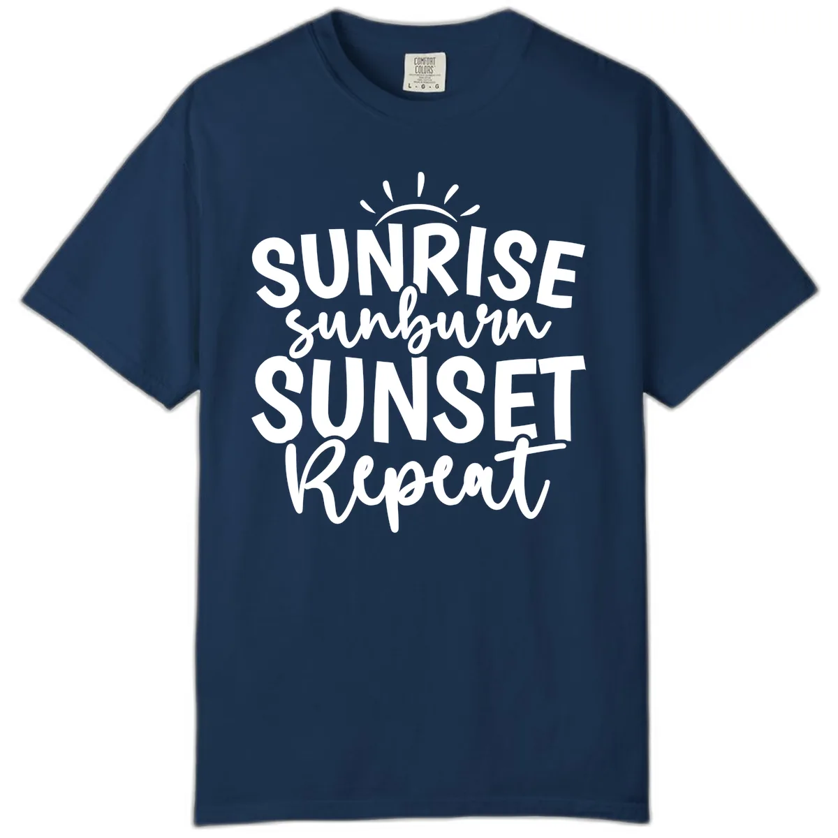 Sunrise Sunburn Sunset Repeat Comfort Color in Navy