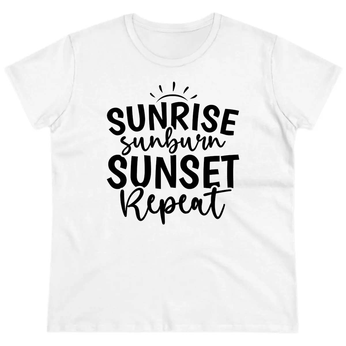 Sunrise Sunburn Sunset Repeat Ladies Tee in White