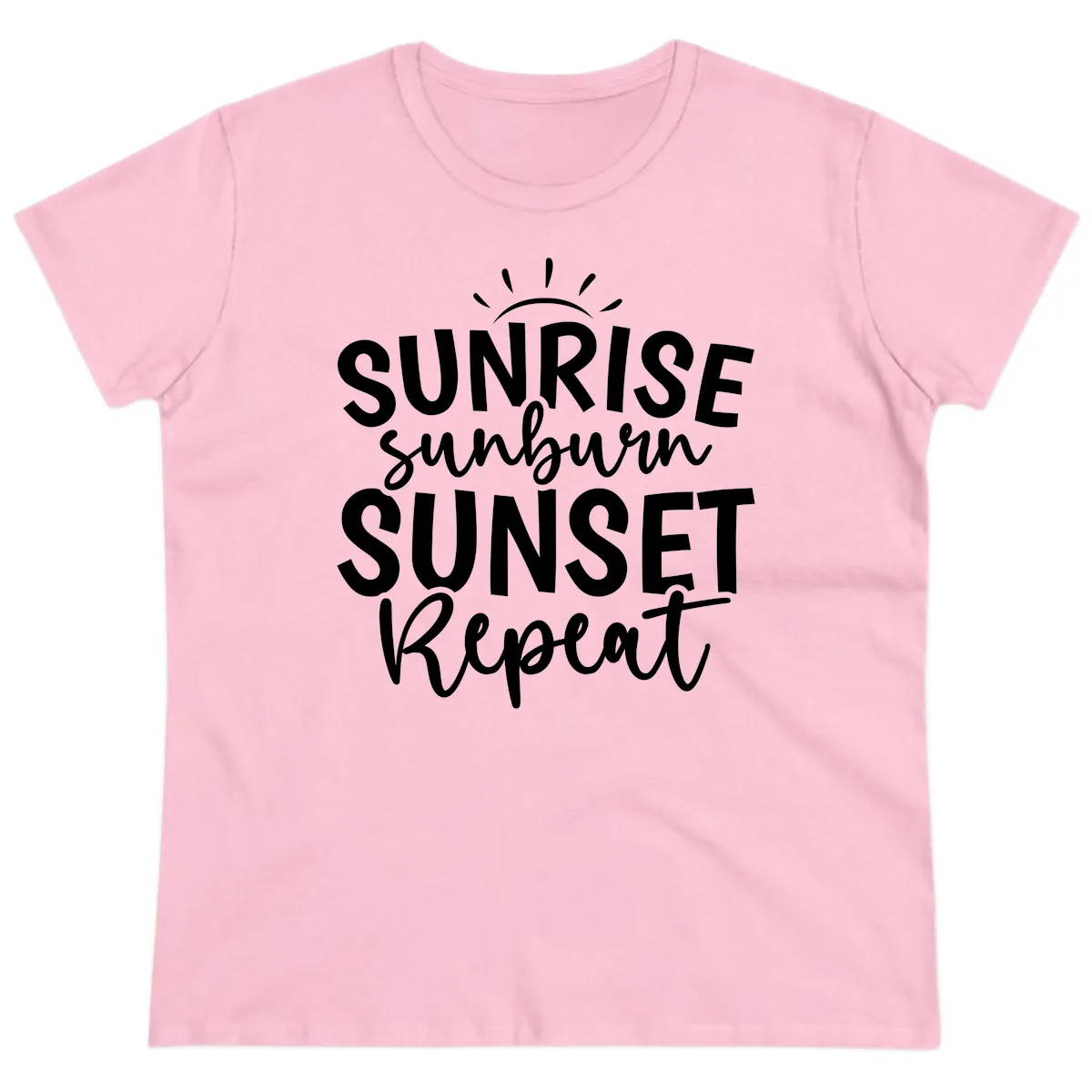 Sunrise Sunburn Sunset Repeat Ladies Tee in Light Pink