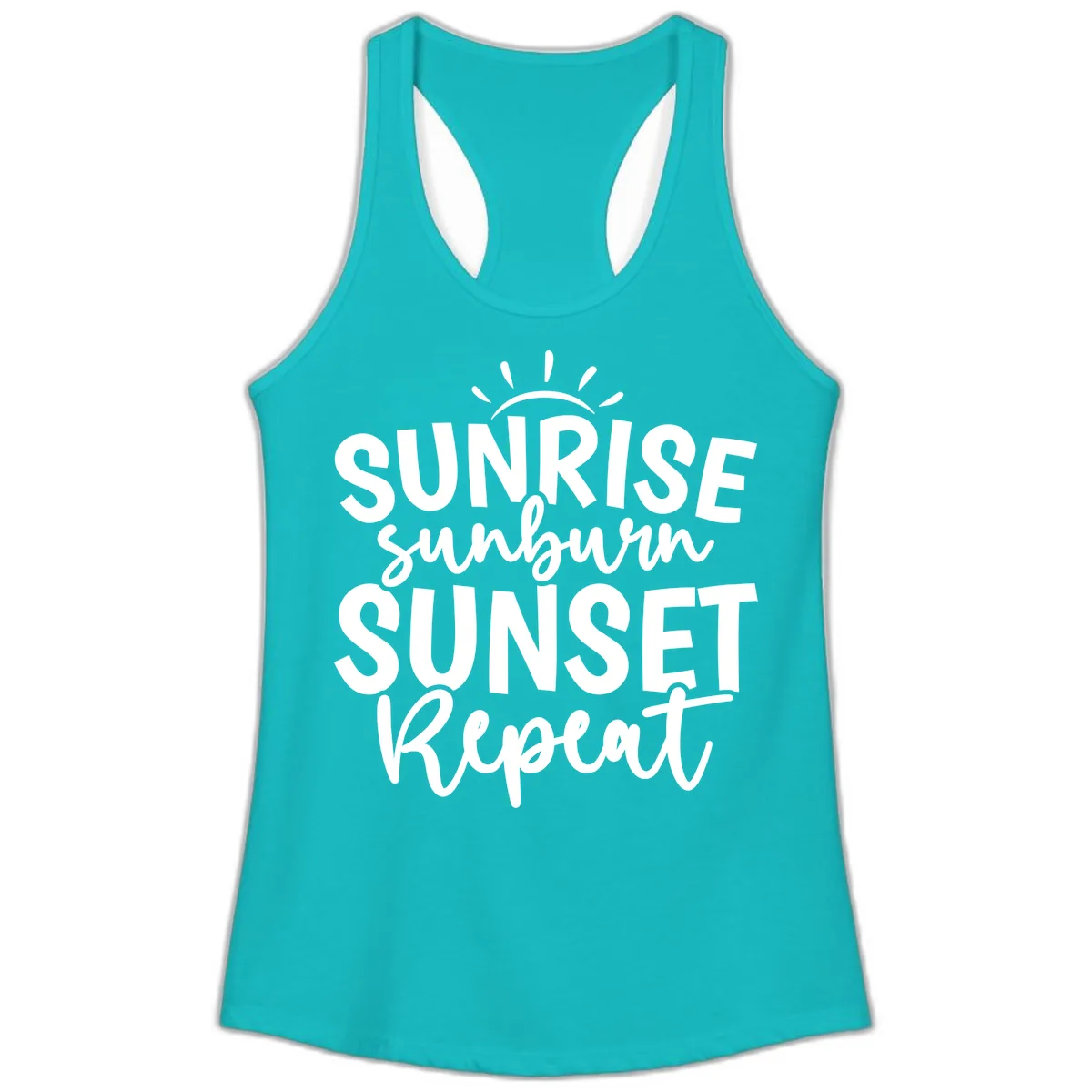 Sunrise Sunburn Sunset Repeat Ladies Tank in Tahiti Blue