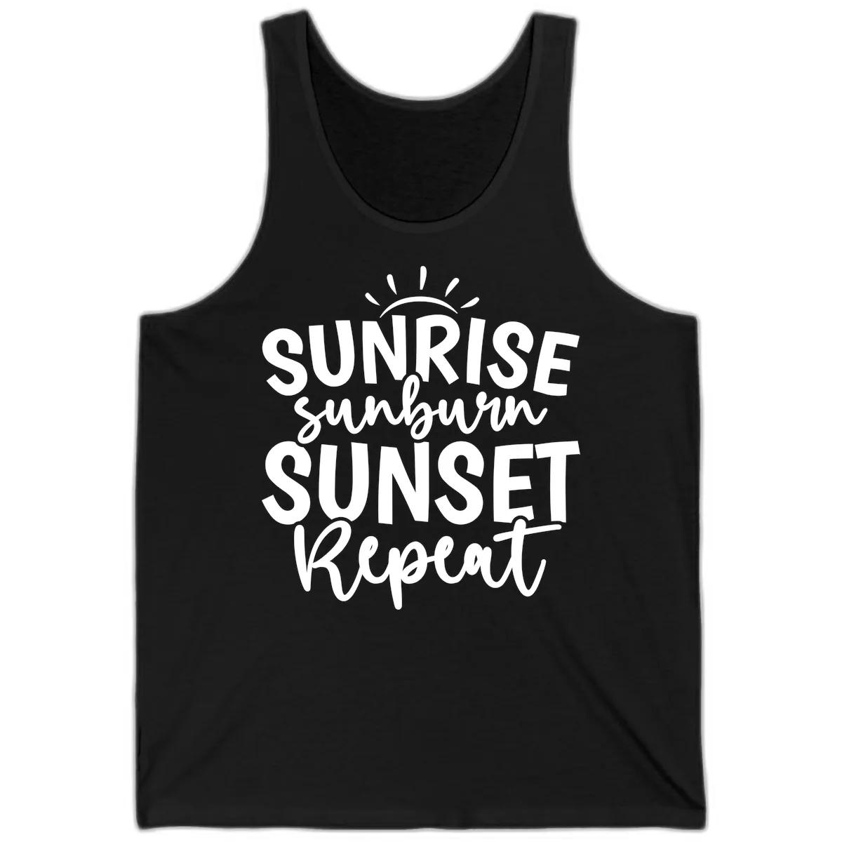 Sunrise Sunburn Sunset Repeat Tank in Black