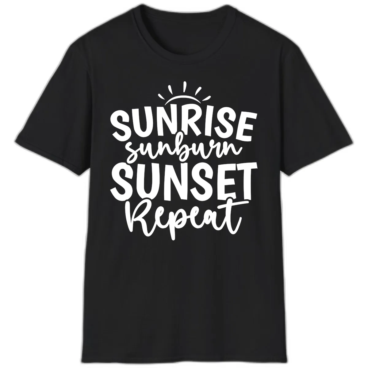 Sunrise Sunburn Sunset Repeat T-Shirt in Black