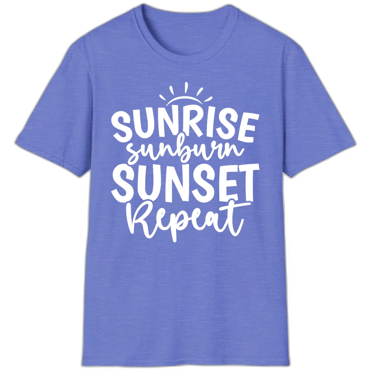 Sunrise Sunburn Sunset Repeat T-Shirt in Heather Royal
