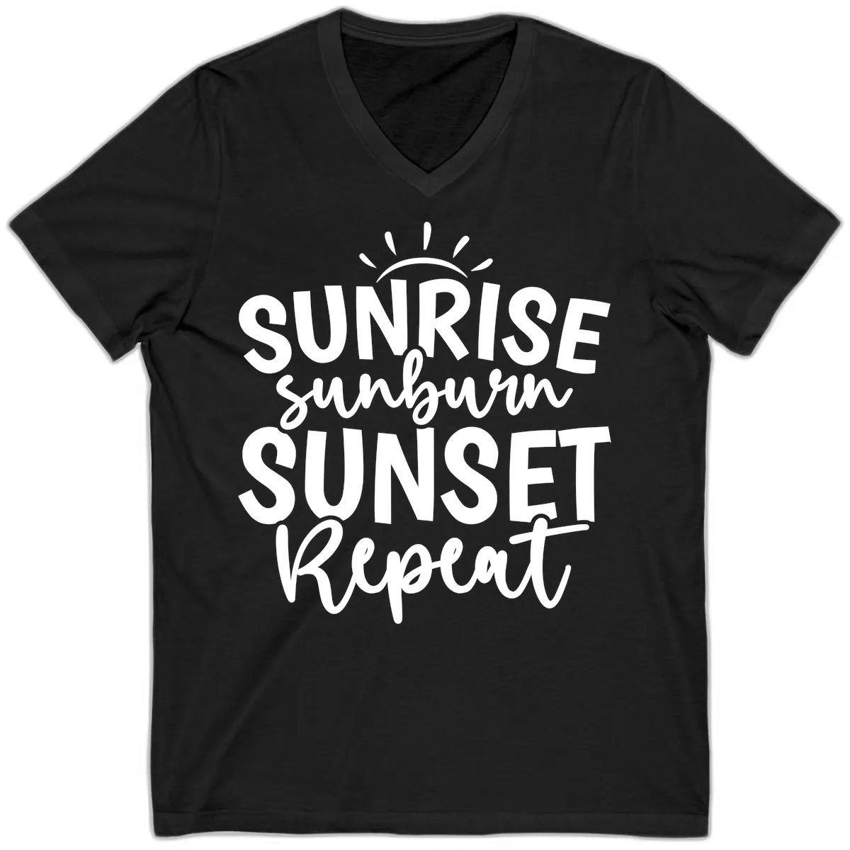 Sunrise Sunburn Sunset Repeat V-Neck in Black