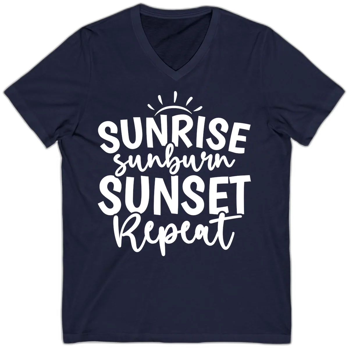 Sunrise Sunburn Sunset Repeat V-Neck in Navy