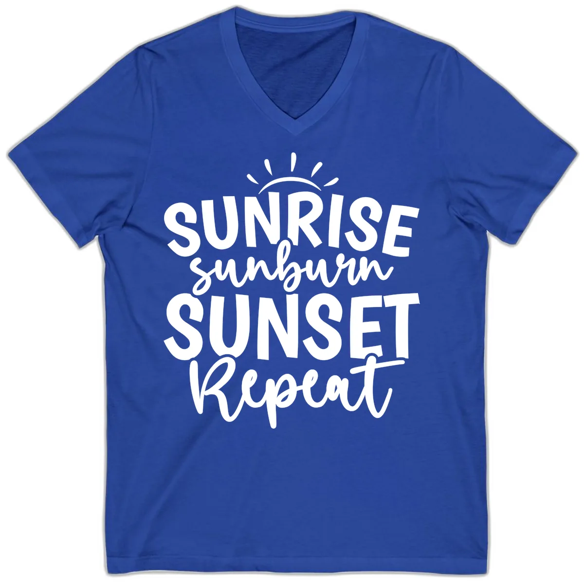 Sunrise Sunburn Sunset Repeat V-Neck in True Royal