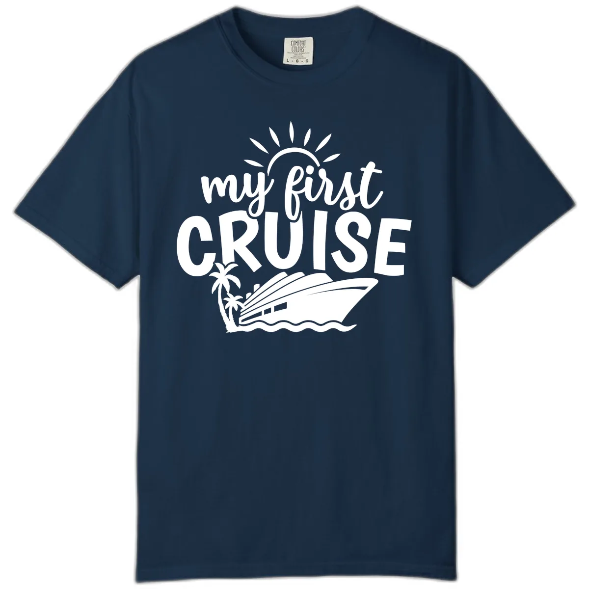 My First Cruise Palm Tree Design Comfort Color in True Navy