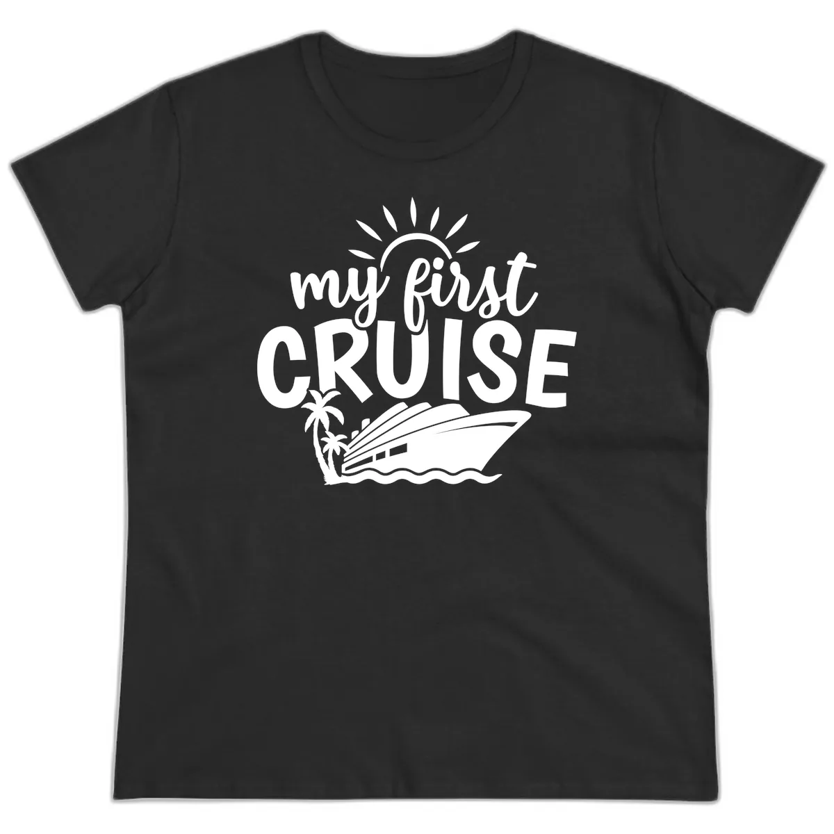 My First Cruise Palm Tree Design Ladies Tee in Black