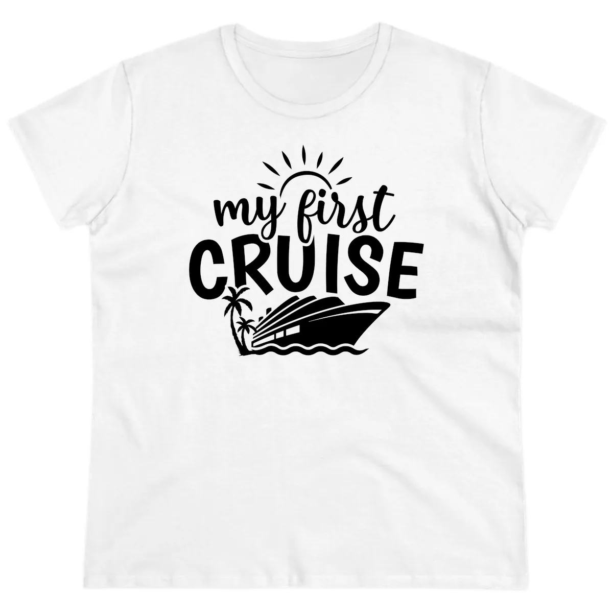 My First Cruise Palm Tree Design Ladies Tee in White