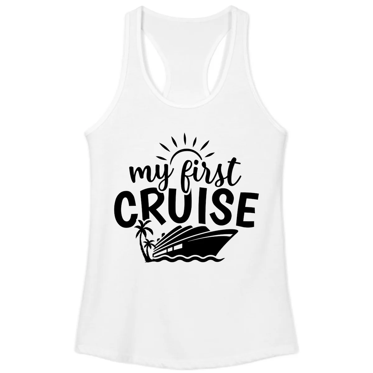 My First Cruise Palm Tree Design Ladies Tank in White