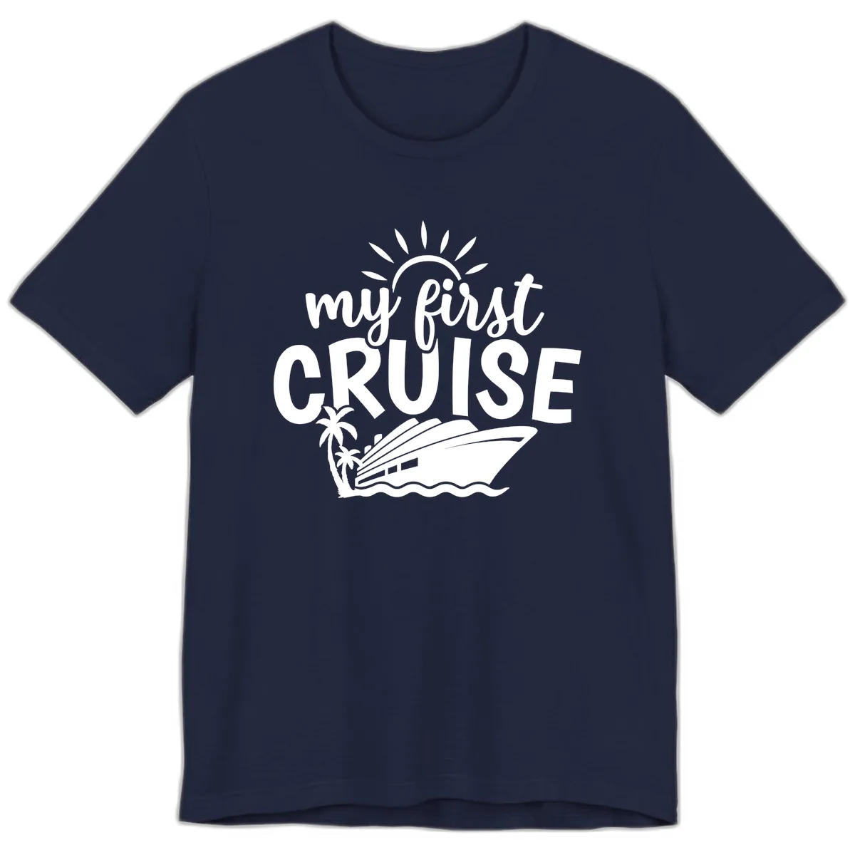 My First Cruise Palm Tree Design Premium T-Shirt in Navy