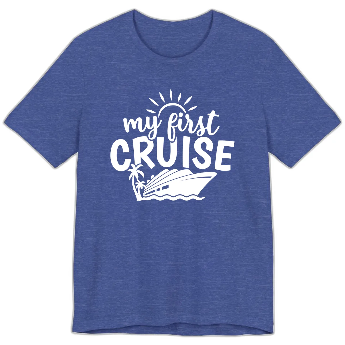 My First Cruise Palm Tree Design Premium T-Shirt in Heather True Royal