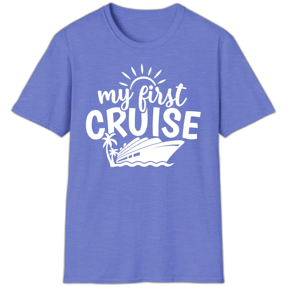 My First Cruise Palm Tree Design T-Shirt in Heather Royal