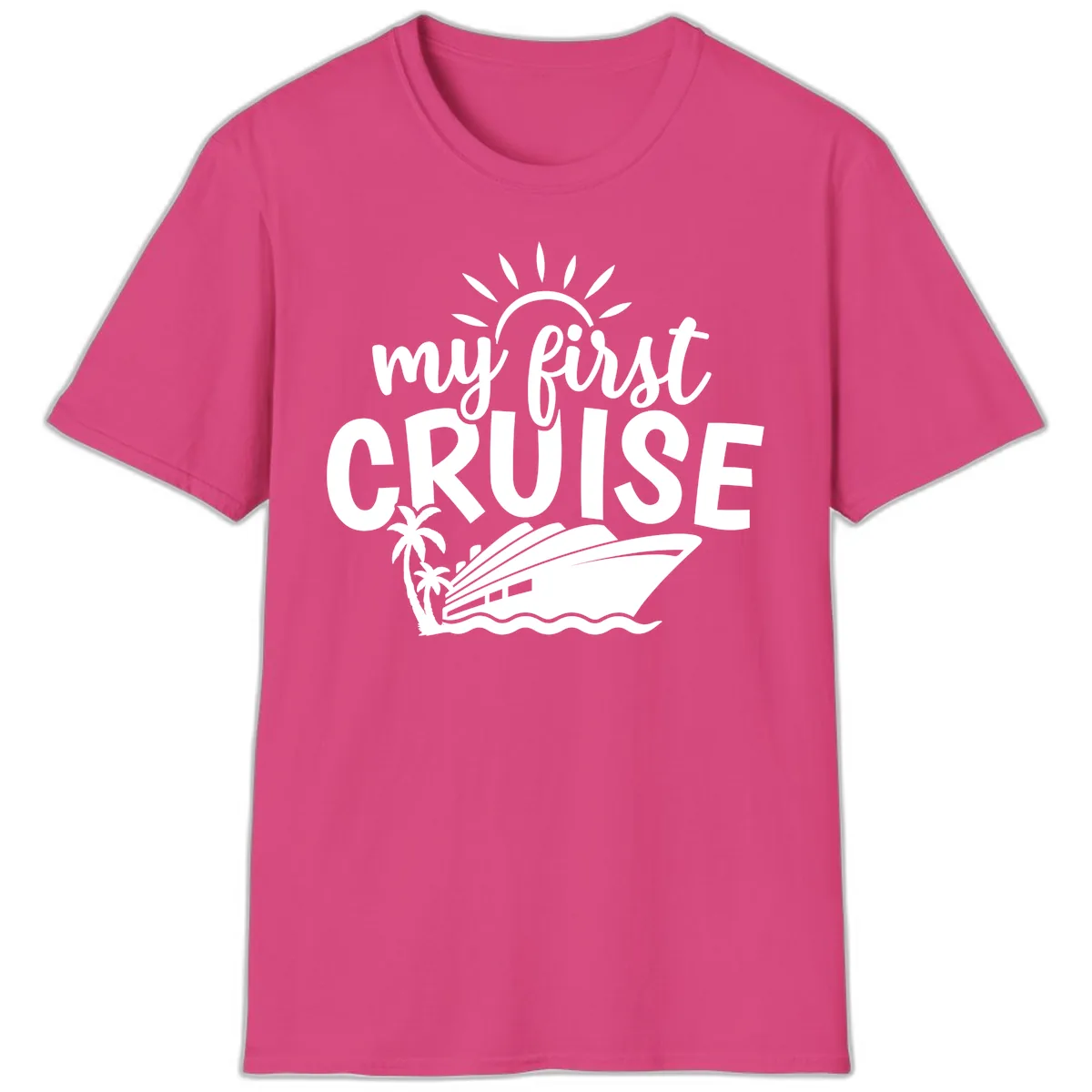 My First Cruise Palm Tree Design T-Shirt in Heliconia