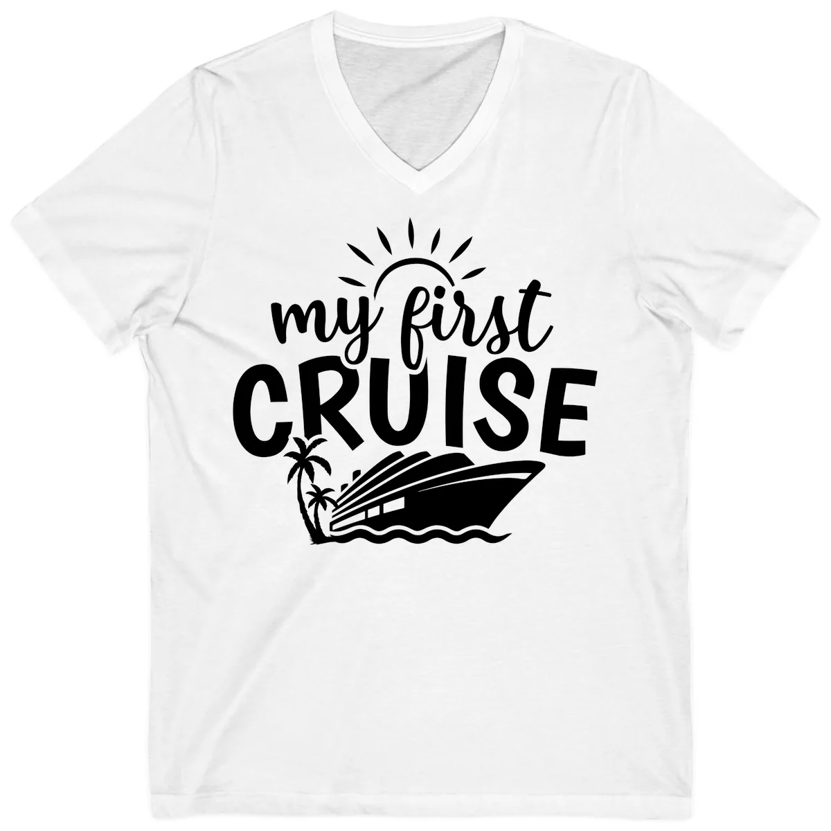My First Cruise Palm Tree Design V-Neck in White