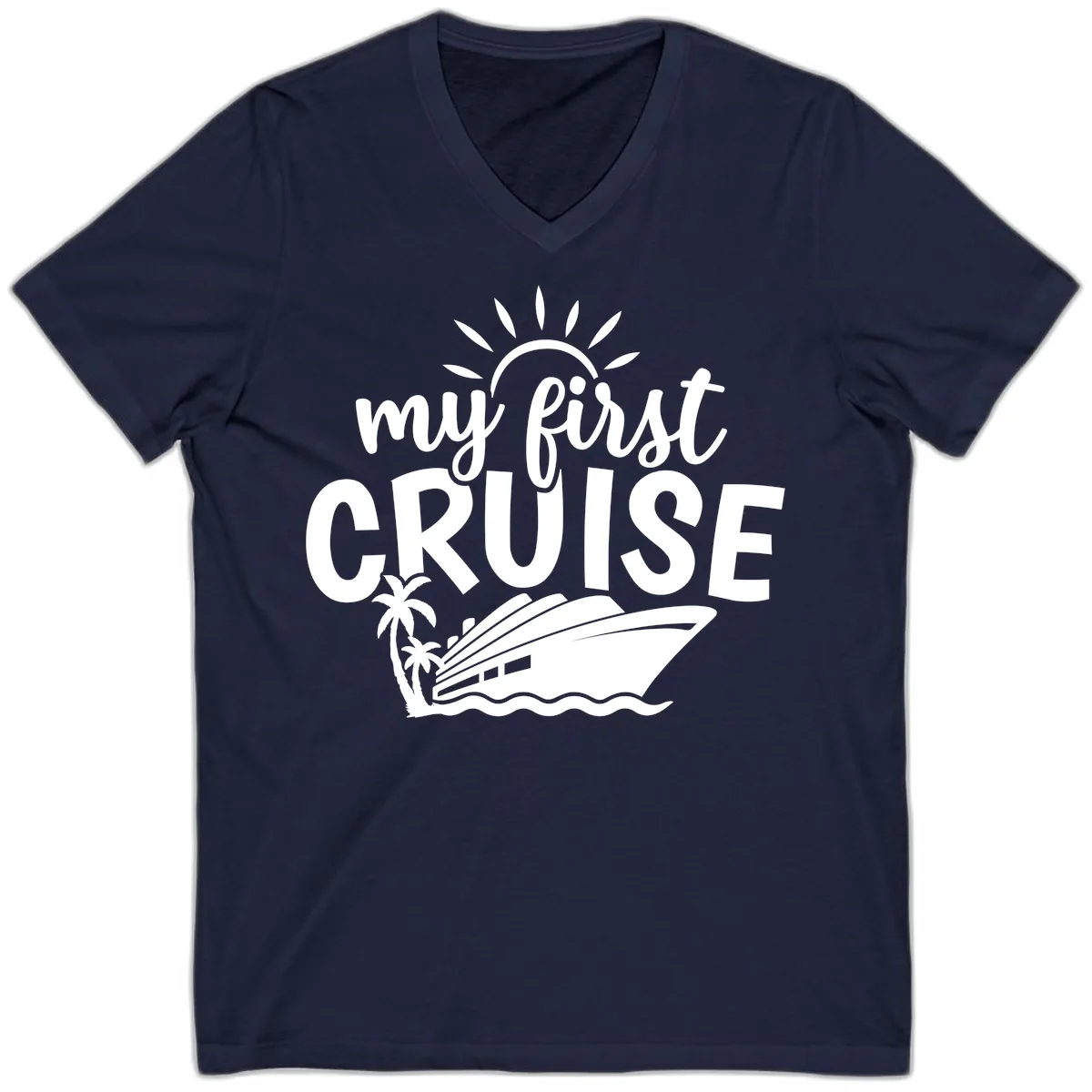 My First Cruise Palm Tree Design V-Neck in Navy