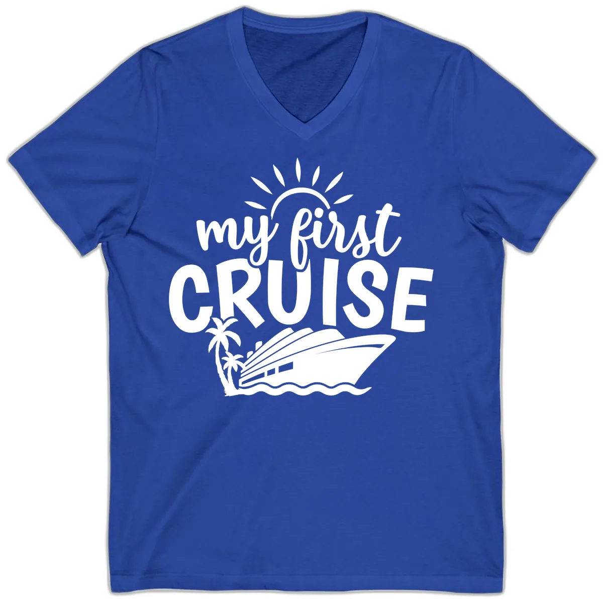 My First Cruise Palm Tree Design V-Neck in True Royal