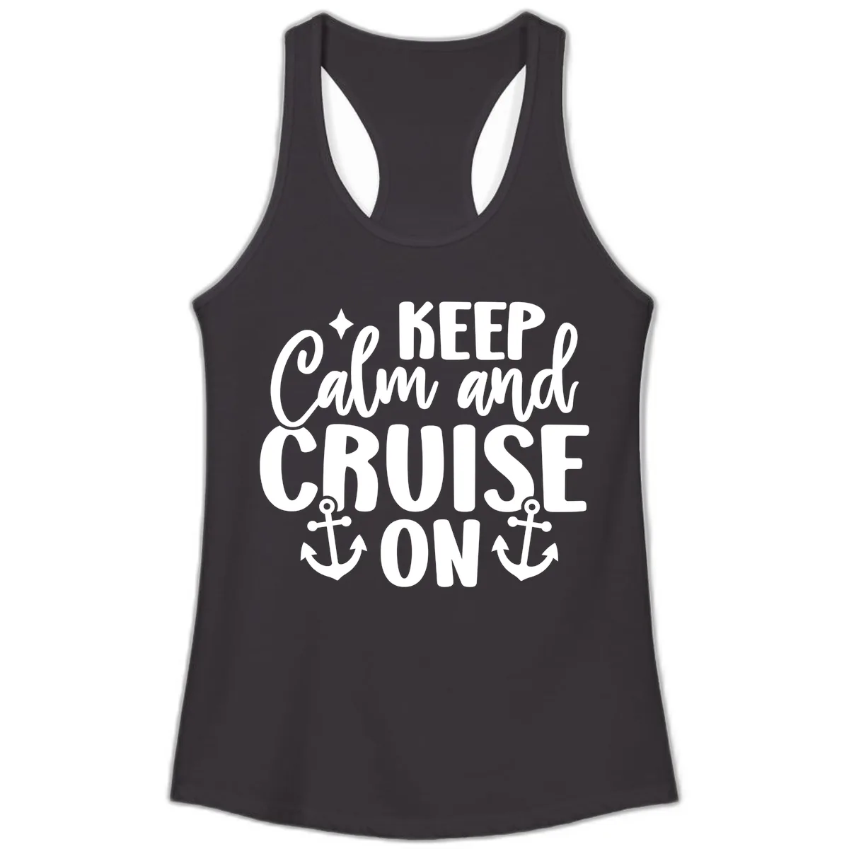Keep Calm and Cruise On Design Ladies Tank in Black