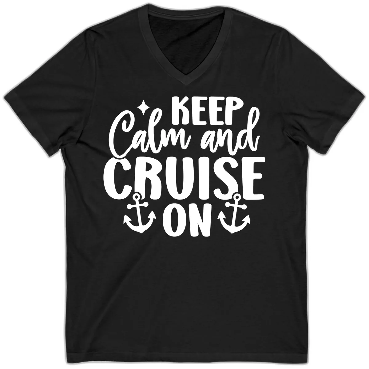 Keep Calm and Cruise On Design V-Neck in Black