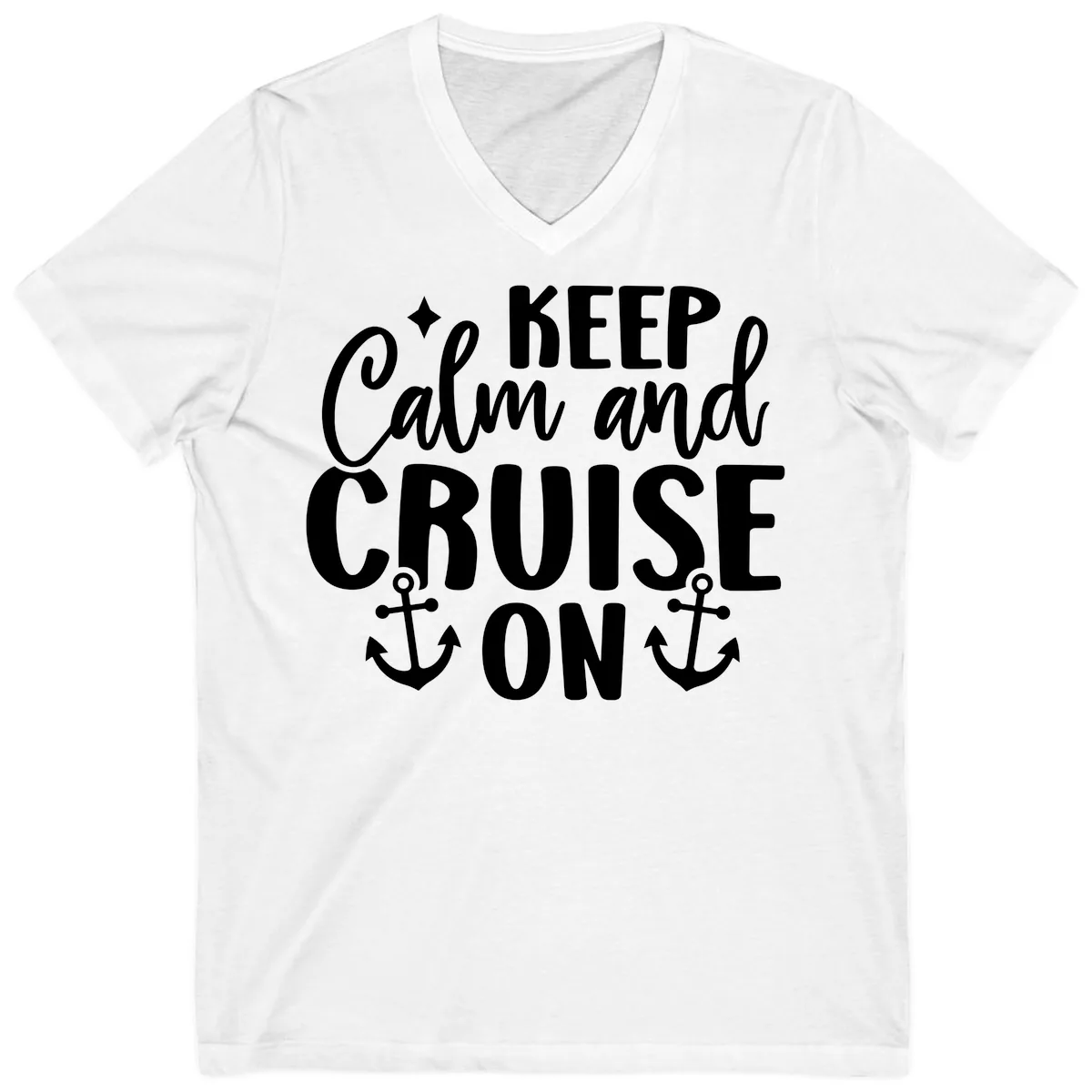 Keep Calm and Cruise On Design V-Neck in White