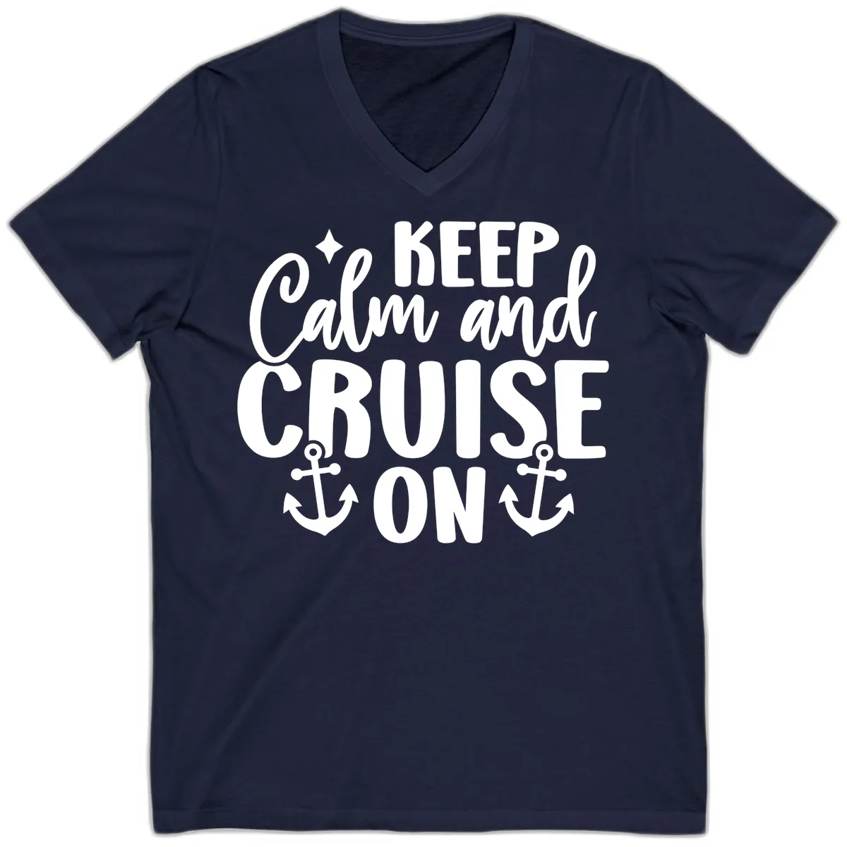 Keep Calm and Cruise On Design V-Neck in Navy