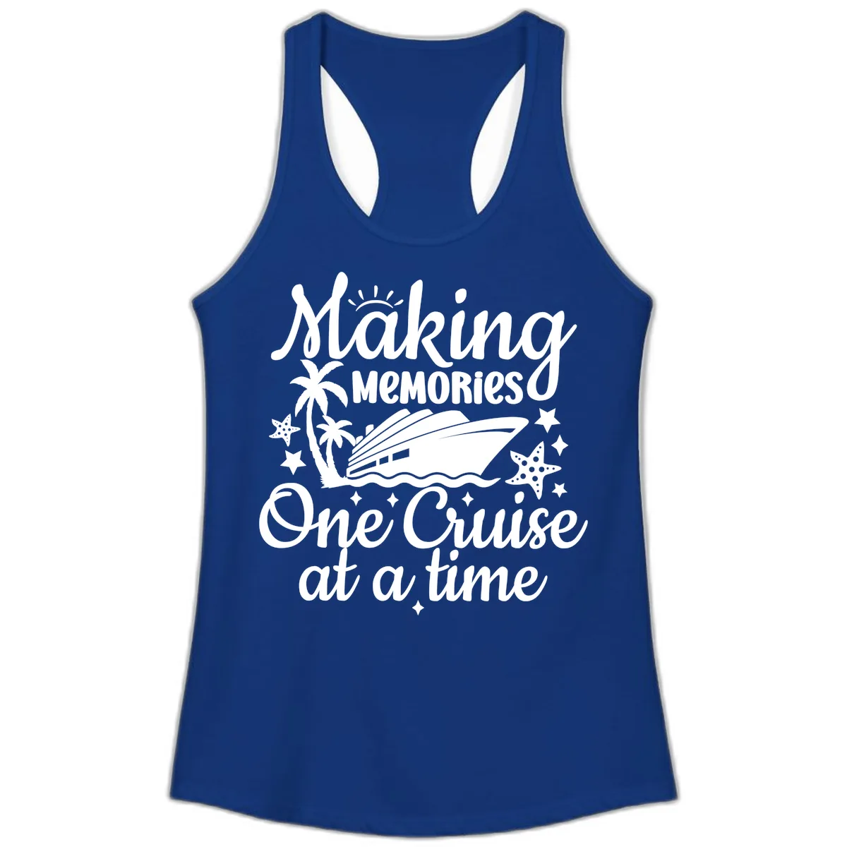 Making Memories One Cruise at a Time Ladies Tank in Solid Royal