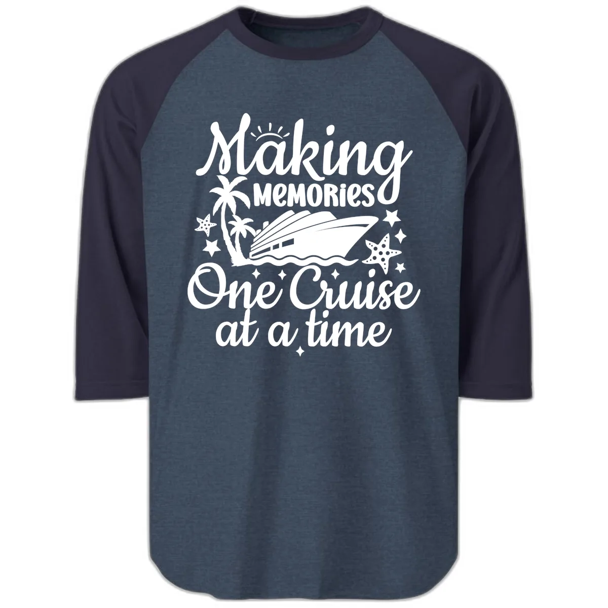 Making Memories One Cruise at a Time Raglan 3/4 in Heather Denim Navy