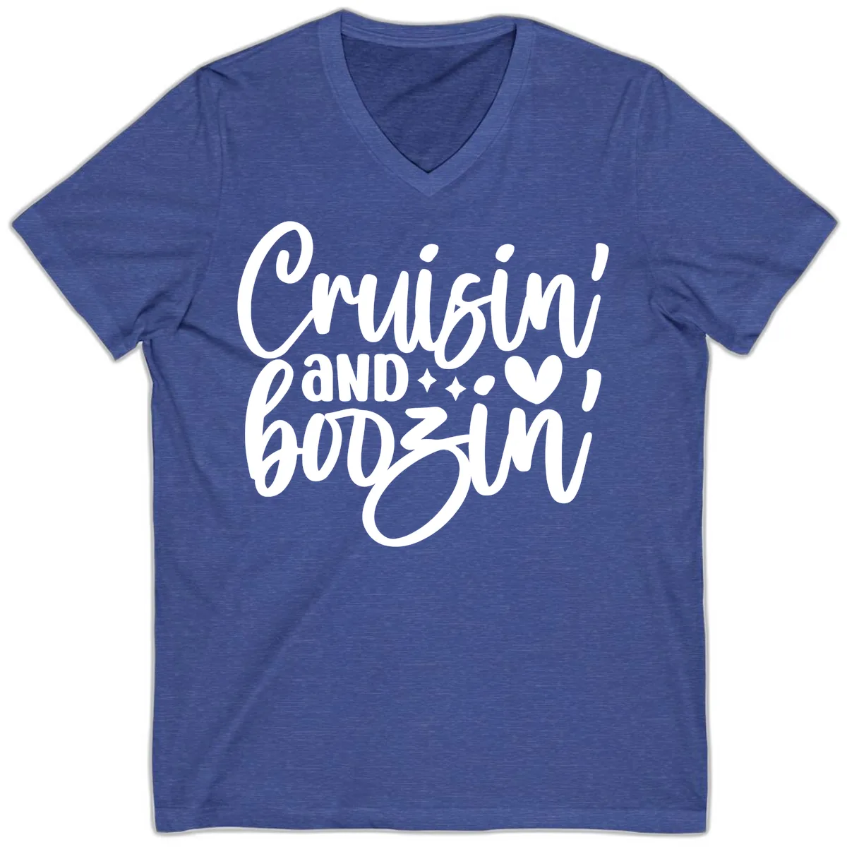 Cruisin and Boozin Cruise Design V-Neck in Heather True Royal