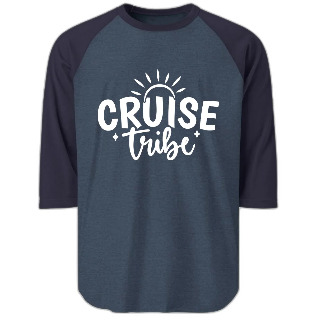 Cruise Tribe Slogan Design Raglan 3/4 in Heather Denim Navy