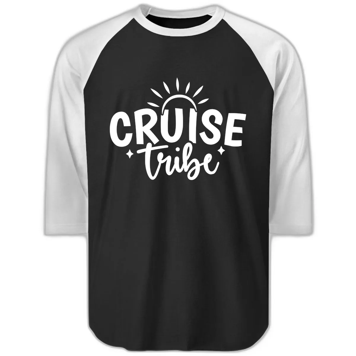 Cruise Tribe Slogan Design Raglan 3/4 in Black White