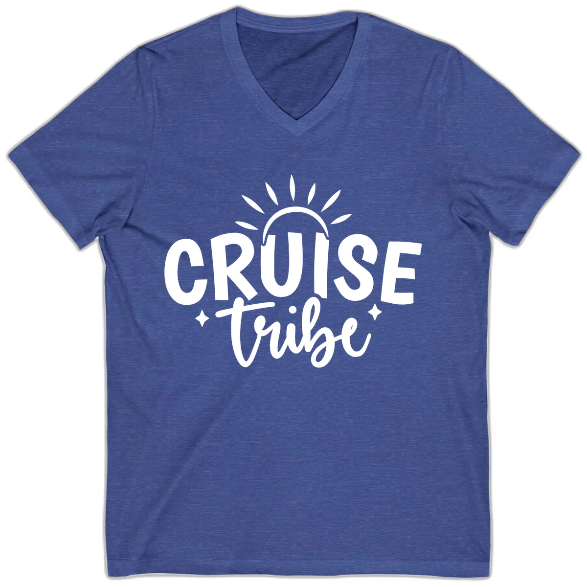 Cruise Tribe Slogan Design V-Neck in Heather True Royal